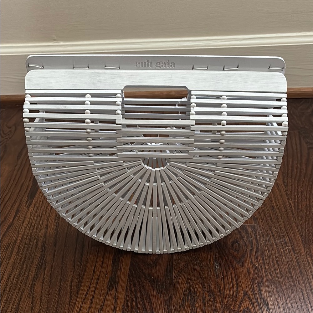 Cult Gaia White Clutch with Bamboo Design